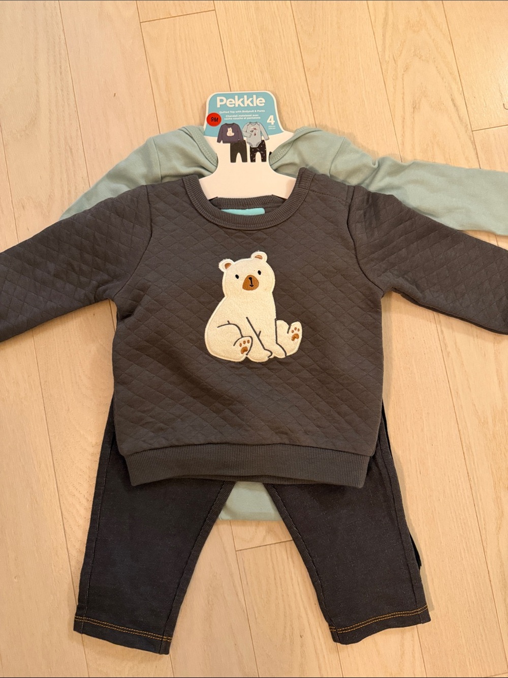 Pekkle Charcoal Quilted Bear Sweatshirt & Joggers Set - Charcoal